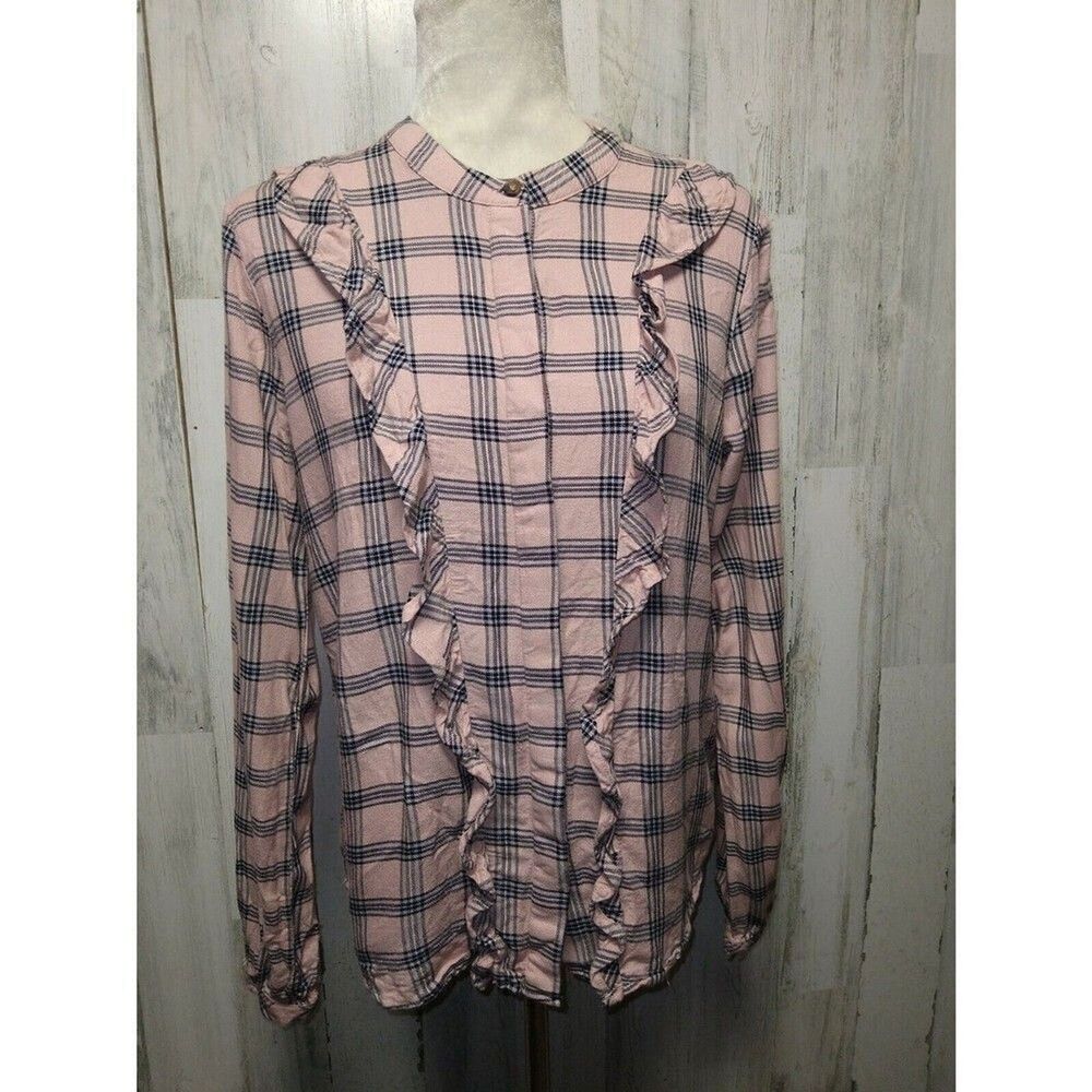 Shyanne Women’s Medium Pink Ruffle Front Flannel Shirt Western Cowgirl